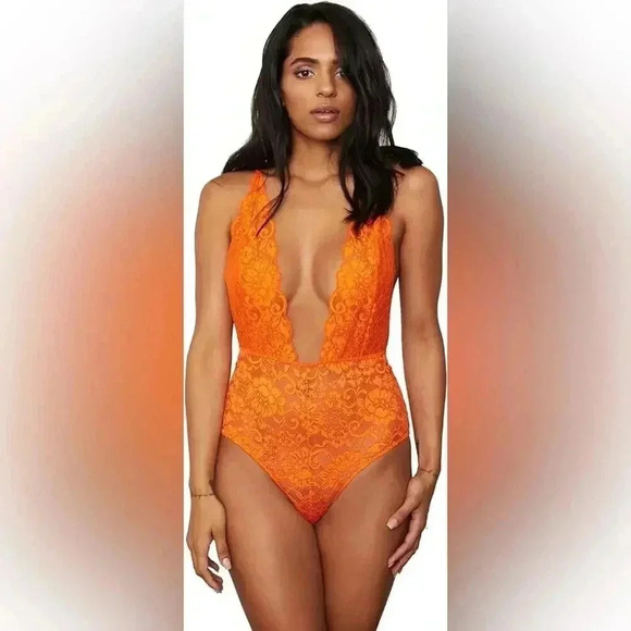 We Are HAH Comin in HAHt Lace Bodysuit Lingerie XS Burnt Orange NWT - Picture 2 of 3
